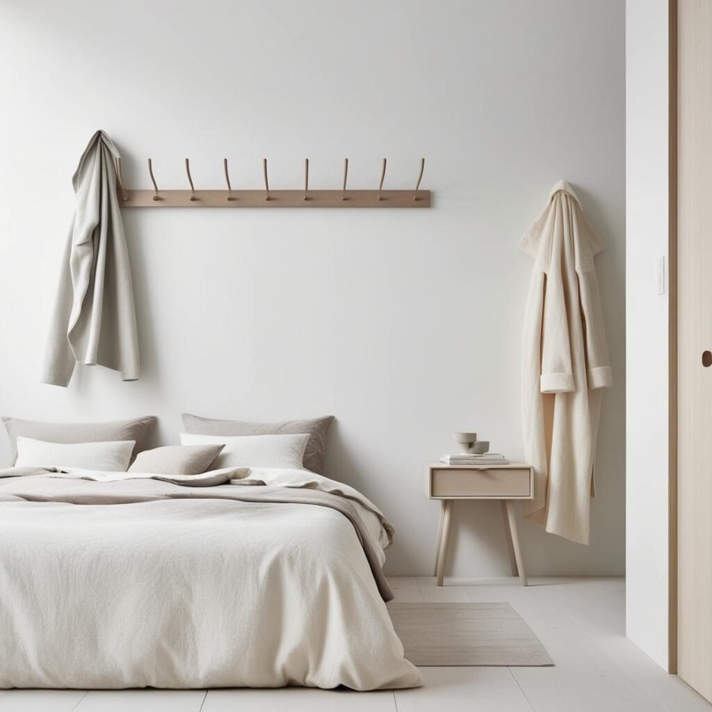 Perchero de pared moderno en dormitorio de estilo nórdico