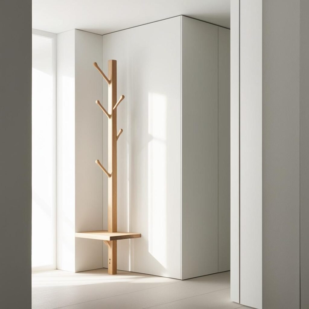 Perchero de pared moderno en entrada minimalista con luz natural
